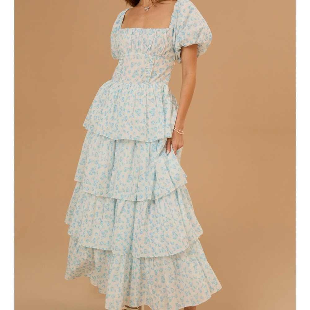 NEW Altar’d State Blue Floral Layered Maxi Dress Size Medium NWT - Picture 3 of 9